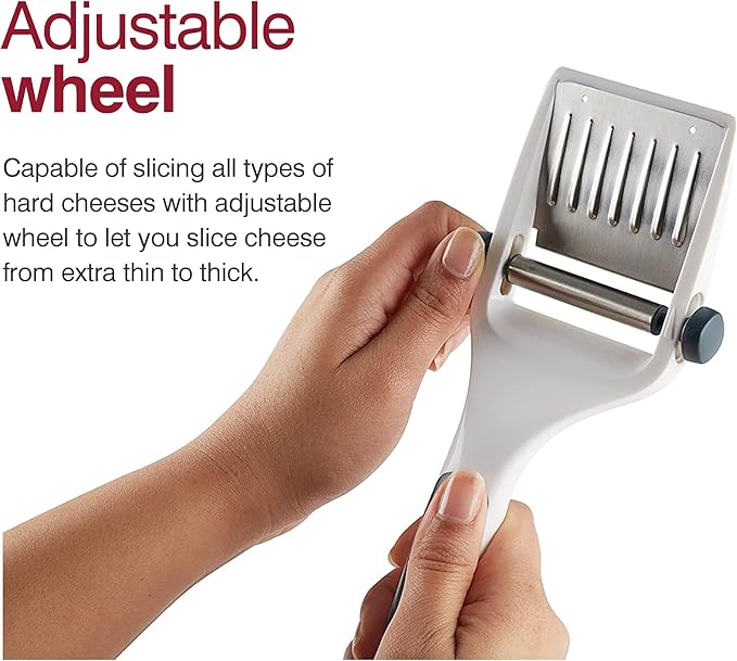 Zyliss Dial & Slice Cheese Slicer - Adjustable, Handheld Cheese Slicer with Stainless Steel Edge and Ergonomic Handle - White