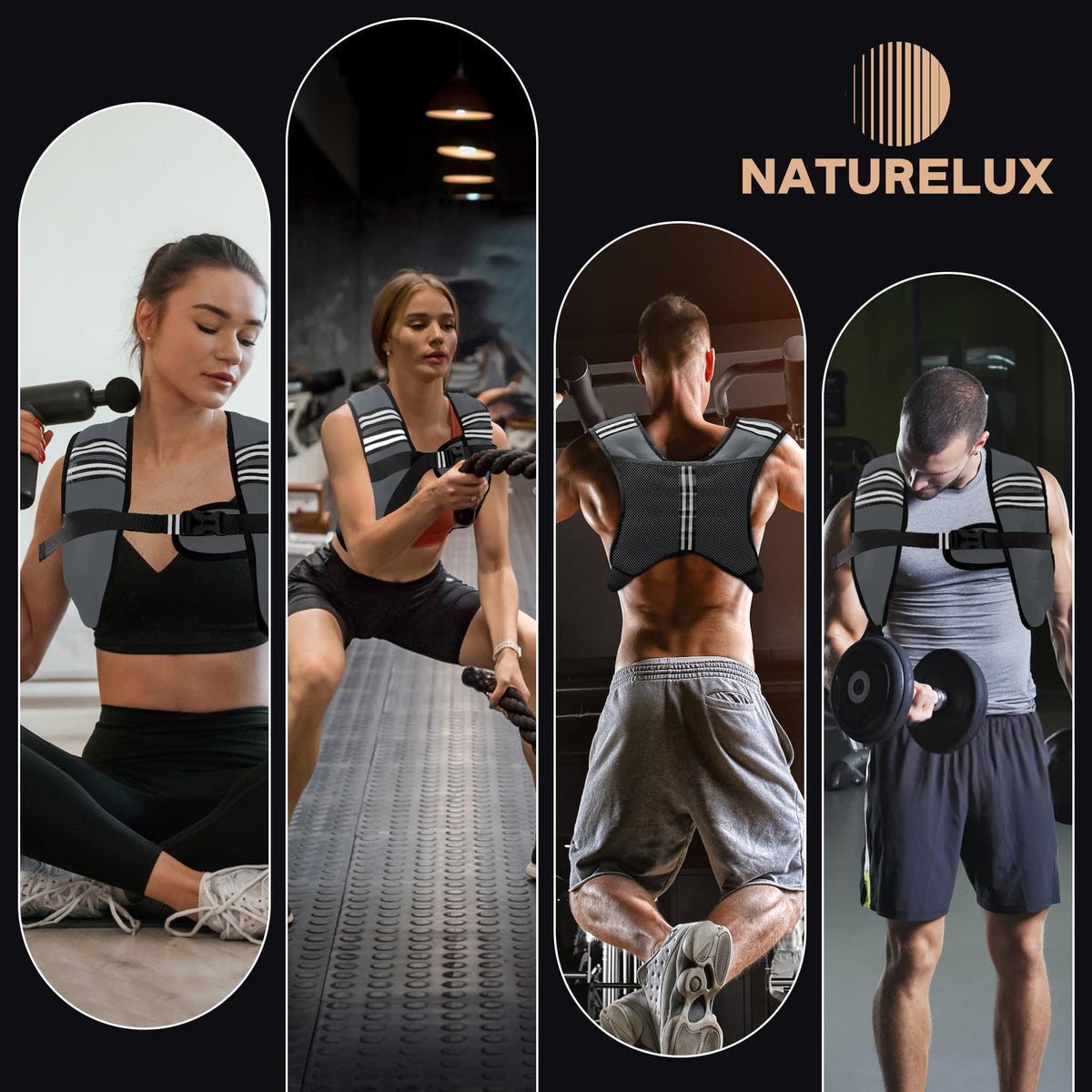 NATURELUX Weighted Vest with Reflective Stripe and Adjustable Buckle Straps, Dark Grey, 10 lbs