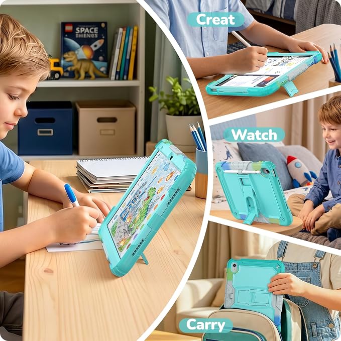 HXCASEAC Case for iPad 9th/8th/7th Generation Case Kids Boys Drop Proof | Built-in Screen Protector Pencil HolderStand Protective Silicone Shockproof Hard Rugged Black