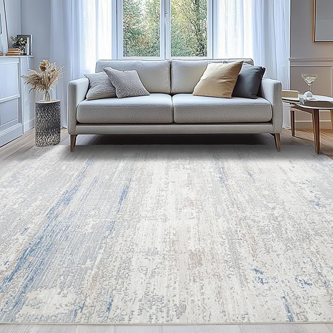 Washable Rug 6x9 Area Rugs for Living Room- Modern Abstract Rugs for Bedroom,Dining Room, Large Soft Low Pile Carpet with Non Slip Rubber Backing,Neutral Accent Rug for Nursery Home Office