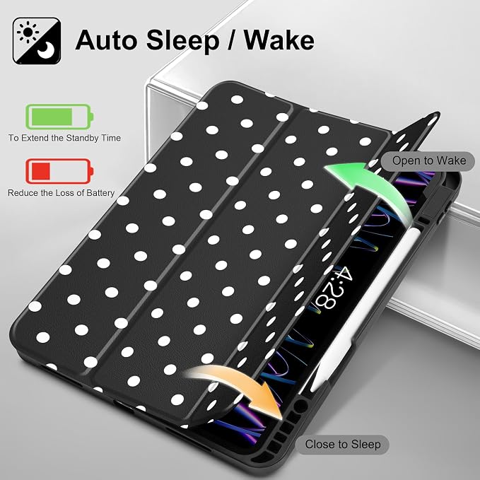 Tuiklol for iPad Pro 11 Inch 4th / 3rd / 2nd / 1st Gen Case 2022 2021 2020 | 2018 Build-in Pencil Holder with Stand TPU Back Cover &amp Trifold Stand &amp Auto Wake/Sleep Tablet Case Black Cat
