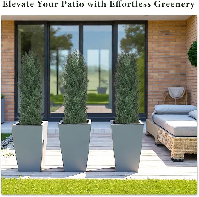 THE BLOOM TIMES 5ft Topiary Trees Artificial Outdoor Set of 2, UV Resistant Faux Cedar Pine Cypress Bushes & Shrubs, Fake Plants for Front Porch Outside Planter Patio Christmas Decor 5 Foot Tall