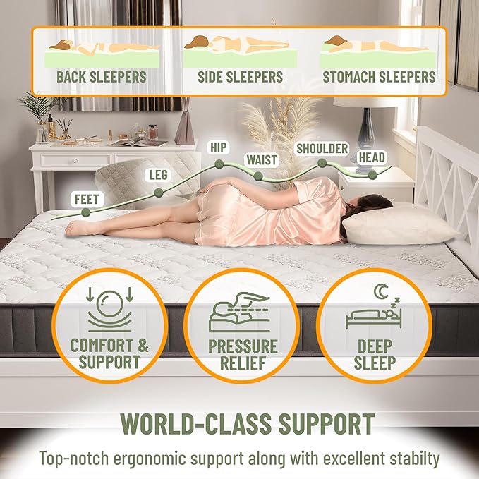 Ottomanson Twin XL 9" Hybrid Mattress - Rock Hard Feel - Made in USA - Individually Pocketed Coils & CertiPUR-US Foam - Fiberglass-Free - Bed in a Box
