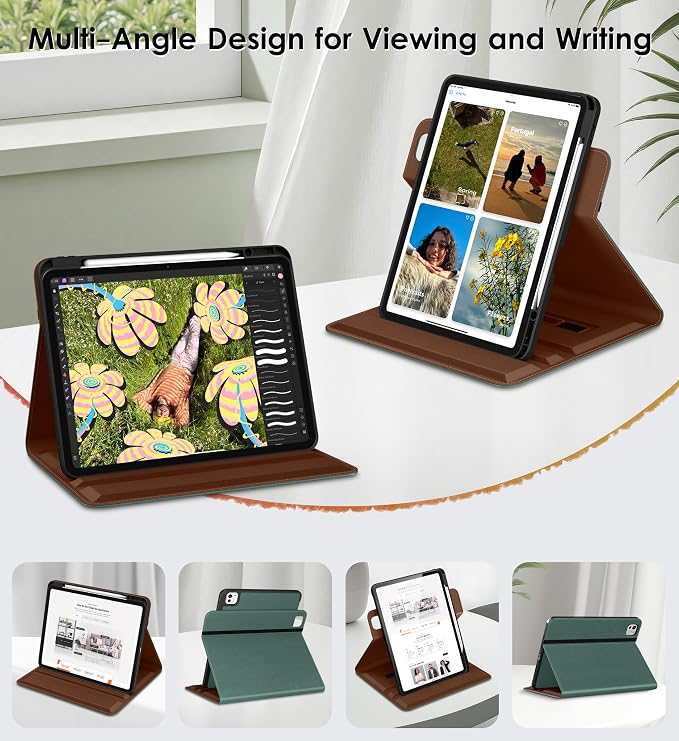 DTTO for iPad Pro 13 Inch Case M5 / M4 (2025/2024) Brown | 360 Degree Rotating Premium Faux Leather Folio Stand Cover with Pencil Holder Auto Sleep/Wake Multiple Angles