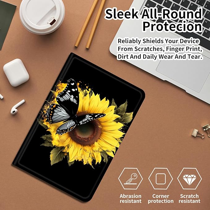 Case for Fire 7 Tablet &amp Fire 7 Kids (12th Gen 2022 Release) - Slim PU Leather Protective Smart Cover with Auto Sleep/Wake &amp Multi-Angle StandBlue Dandelion