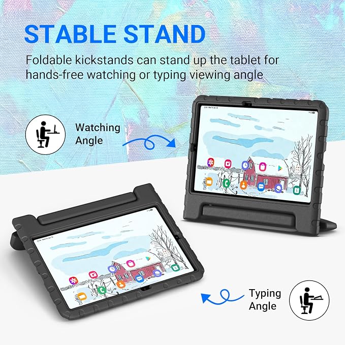 Kids Case for Samsung Galaxy Tab S6 Lite 10.4 Inch with S Pen Holder Black | Fits 2024/2020/2022 Released Shockproof EVA Lightweight Foldable Handle Stand Washable Kids-Friendly