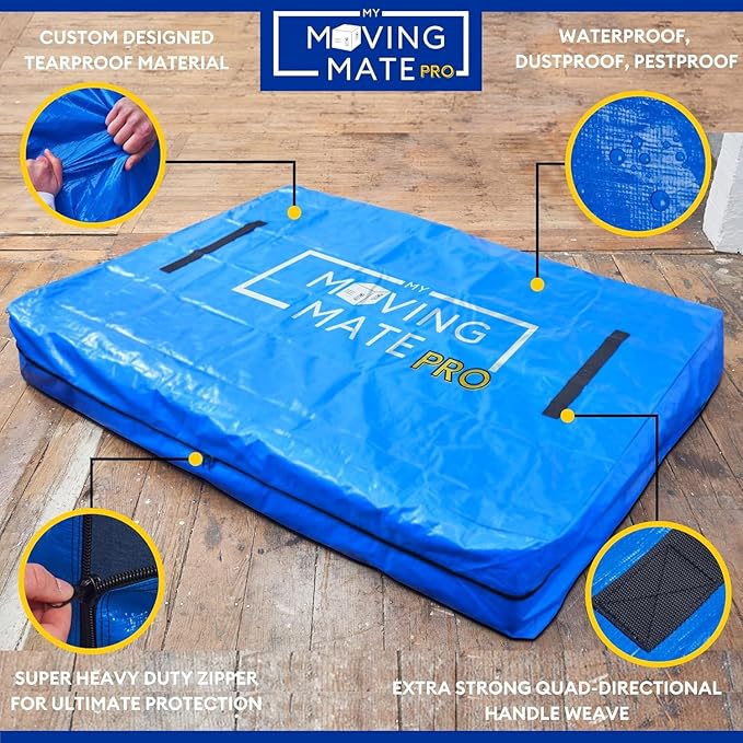Queen Size Mattress Bag for Moving and Storage with 8 Handles and Zipper - Tarp Plastic Mattress Cover for Moving and Storage - Professional Grade Mattress Storage Bags - Heavy Duty, Reusable