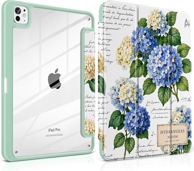 Case for iPad Pro 11 inch M5 2025 /M4 2024 Blue Ribbon Stripe | Blue Ribbon Stripe Folio Case with Clear Back Pencil Holder Trifold Stand and Auto Sleep/Wake for Preppy Aesthetic Users