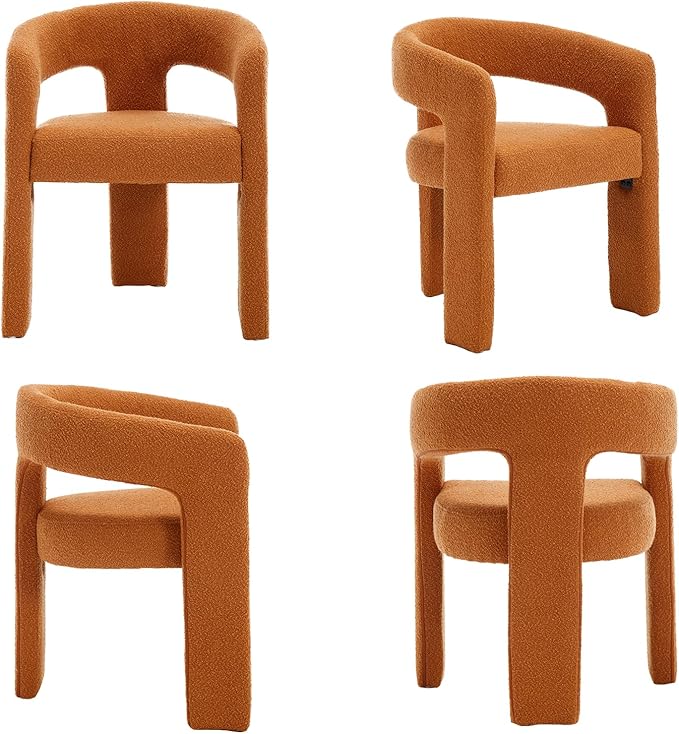Modern Sherpa Dining Chairs Set of 2, Upholstered Barrel Chairs with Arms Comfy Accent Side Chairs for Living Room/Dining Room/Reception, Terra Cotta