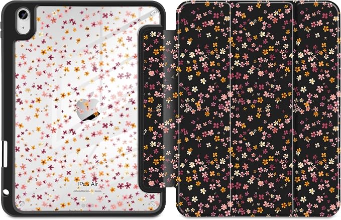 MecBevia Case for iPad Air 11-inch M4 2026 / M3 2025 / M2 2024 | Built-in Pencil Holder Shockproof Clear Hard Back Trifold Stand Auto Wake/Sleep Blue Bow