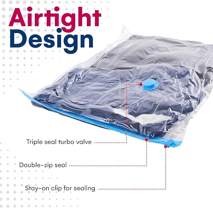 12 Pack Variety Vacuum Storage Bags for Comforters, Blankets & Clothes – Vacuum Sealed Compression Bags with Hand Pump – Space Saver Storage Bags for Bedding, Moving, Travel & Organization (6S & 6L)