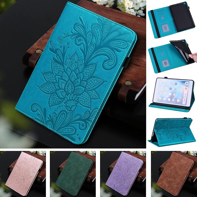 Case for Samsung Galaxy Tab A11+/A11 Plus /A9+/A9 Plus 2025/2023 5G 11 Inch Embossed Lace PU Leather Stand Cover with Elastic Band Card Slots Pen Holder &amp Multi-Angle Viewing - Blue