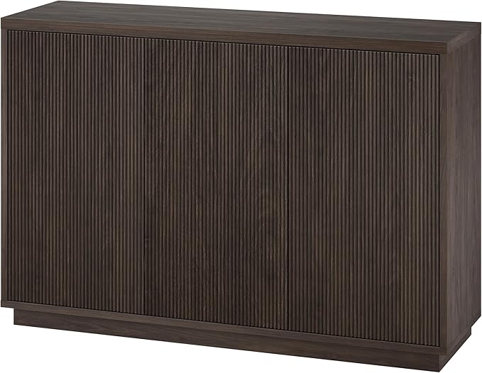 Henn&Hart 48" Fluted Sideboard Buffet Cabinet, Ribbed Wooden Credenza with 3 Doors, Adjustable Shelves, and Cable Management Cut-Outs for Dining Room, Kitchen, Living Room or Entryway, Warm Brown