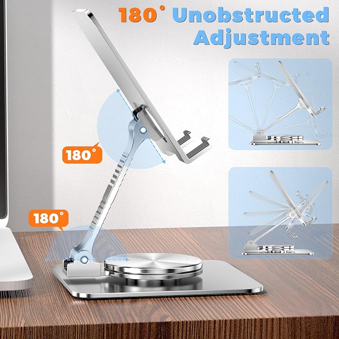 360 Rotatable Foldable Phone Stand for DeskFully Adjustable Desktop Phone Holder Cradle Dock Compatible with iPhone 17 16 15 14 13 12 11 Pro MaxTabletsAll Phones(Black)