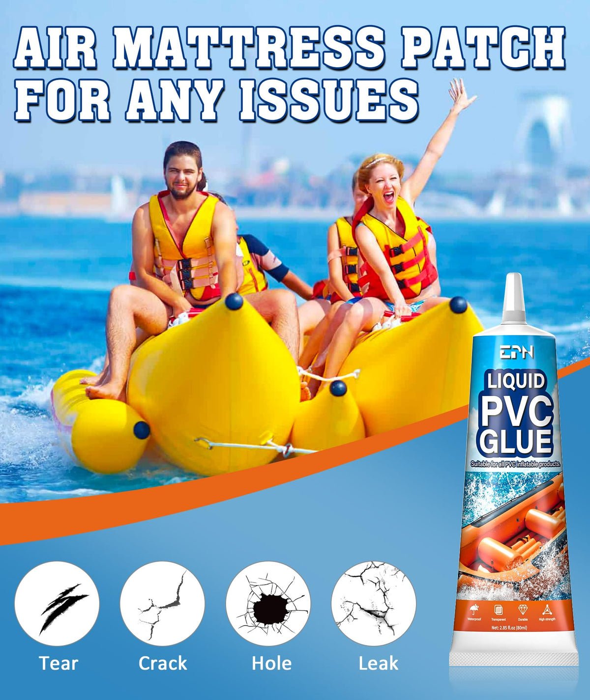 EPN Air Mattress Patch Kit, Waterproof Vinyl Pool Liner Repair Kit, 80 mL