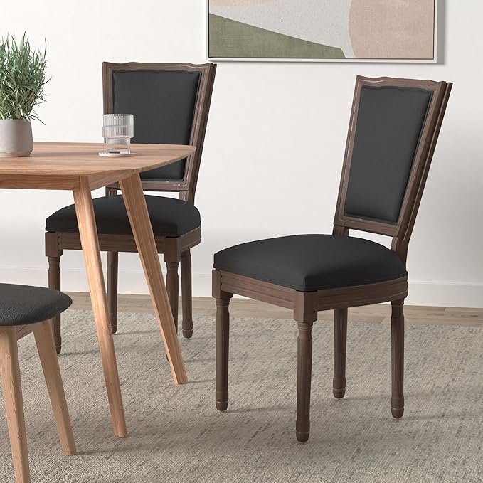 Nrizc Farmhouse Dining Room Chairs Set of 6, French Dining Chairs with Square Back, Brown Wood Legs, French Bistro Chairs for Dining Room/Living Room/Kitchen/Restaurant