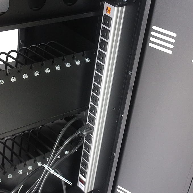 35 Bay Charging Cart for Laptops and Tablets Up to 16.3-inch, Mobile Charging Station with AC Outlets, Secure Storage and Cable Management, Mobile Charging Cabinet for Ipads, Chromebooks, Black