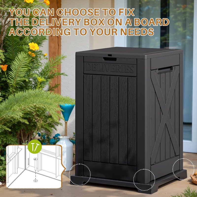 Devoko 48 Gallon Package Delivery Box Outdoor Secure Lockable, Waterproof Deck Box PP Material Storage Container for Porch, Deck (Black, 48 Gallon)