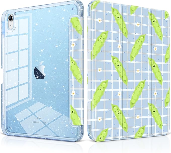 MEEgoodo Case for iPad A16 11th Generation 2025/10th Generation 2022 Glitter Tablet Cases with Transparent Acrylic Back+Trifold Stand +Pencil Holder+Auto Wake/SleepAbstract Sun &amp Palm Tree