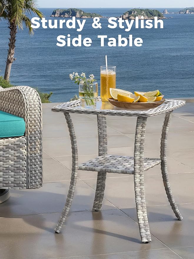 15 Piece Outdoor Wicker Rattan Sectional Sofa Set with Swivel Chairs, 12-Seats Conversation Set with 4" Thickened Cushions & Coffee Table, All-Weather PE Rattan for Garden, Backyard, Porch, Navy