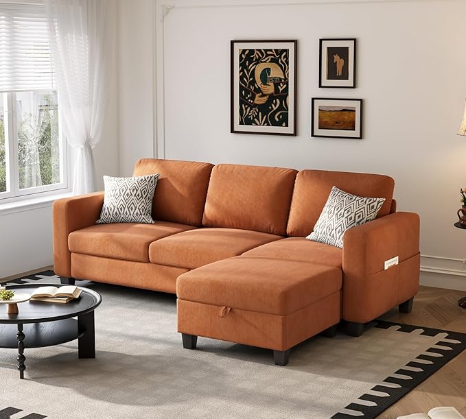 Youmumeub 79''Sectional Couch Couches for Living Room - L-Shaped 4-Seater Deep Sectional Sofa,Removable Covers,Suitable for The Living Room, Apartment or Office-Orange