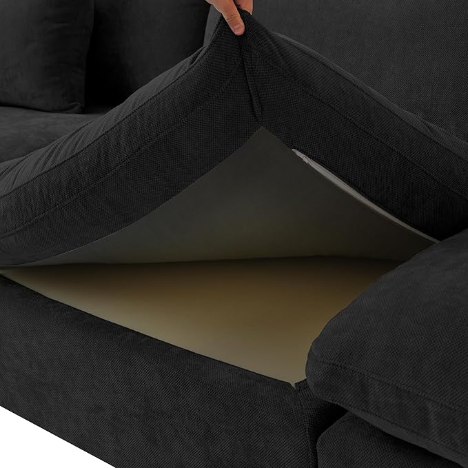 156" Cloud Couch Modular Sectional Sofa with Ottoman,L Shaped Couch,Down Filled Convertible Sofa,Cover Washable and Replaceable Couches for Living Room,Black