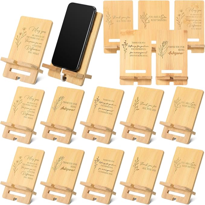 Ripeng 30 Pcs Employee Appreciation Gifts Bulk Bamboo Phone Stand for Desk Office Workers Inspiration Thank You Gift for Team Coworkers Staff Volunteer Nurse Teacher Colleagues Gratitude (Inspiration)