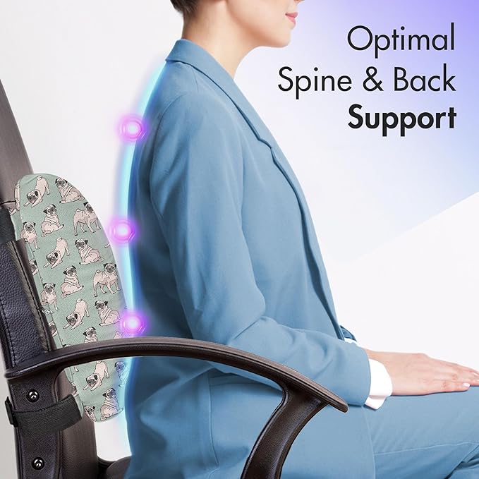 Ambesonne Pug Lumbar Back Support Pillow, Dogs Various States Sitting Standing Stretching Cartoon Style Pet Drawing, High Density Foam for Office Chairs Car Seats, 14" x 13", Turquoise