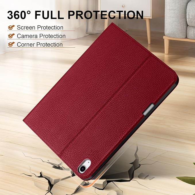 Genuine Leather Case for iPad 11th Gen 11/10th Gen 10.9 Black | Pencil Holder Adjustable Stand Auto Wake/Sleep Shockproof