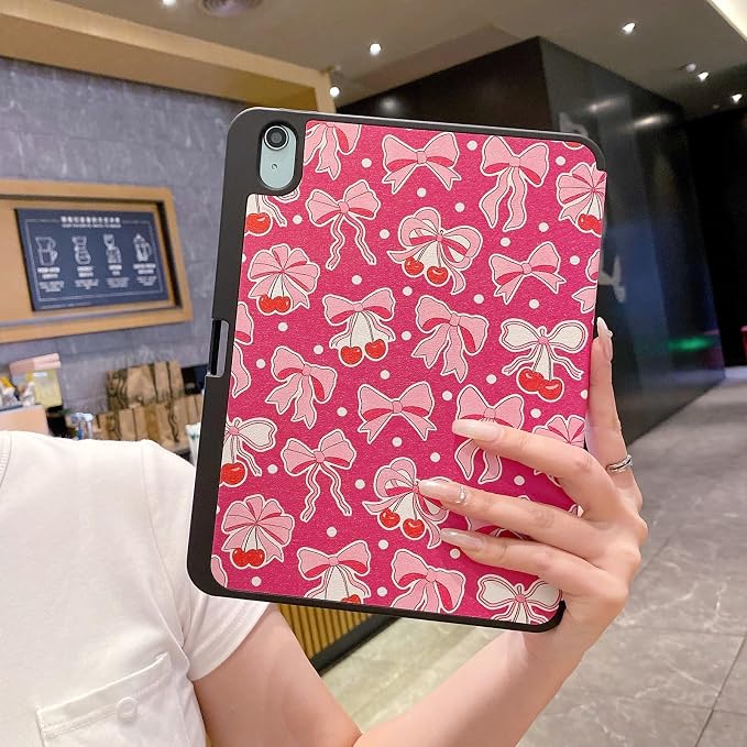 Tablet Case for iPad 11th A16 Generation 11 Inch 2025 / iPad 10th Generation 10.9 Inch 2022 Trifold Stand Smart Protective Cover Soft TPU Back Auto Wake &amp Sleep(Hot Pink Bow)