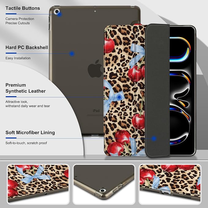 Compatible with iPad 10.2 Inch Case 2021 2020 2019 Smart Lightweight Trifold Stand Hard Plastic Transparent Cover Support Auto Sleep/Wake for iPad 10.2 9th/8th/7th Gen - Bear &amp Cherry