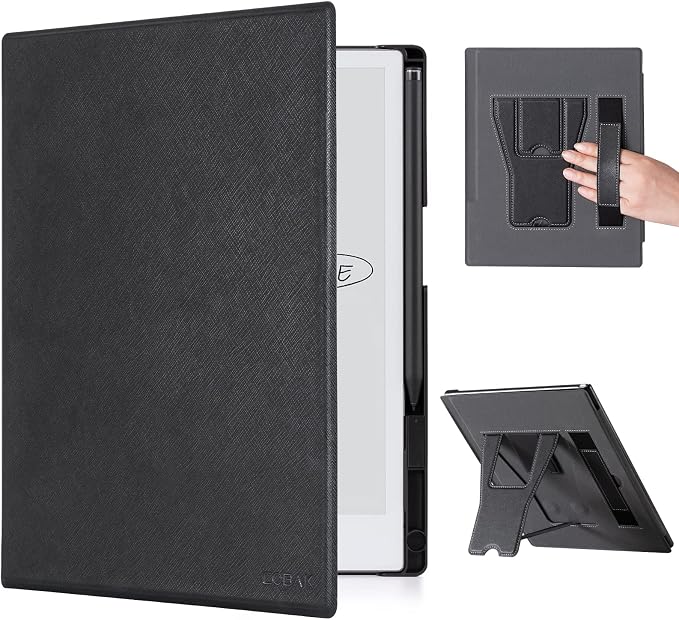 CoBak Stand Case for Remarkable 2 Paper Tablet 2020 10.3 with Hand Strap | Lightweight and Hard Back Shell Protective Book Folio Cover with 2 Kickstand Stand Angles and Pen Holder Features Black