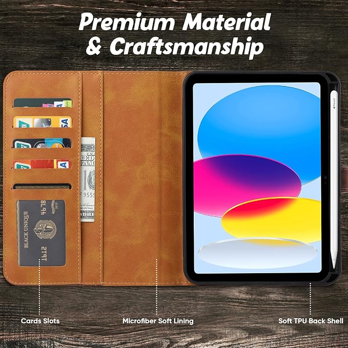 Flip Case for Apple iPad 10.2 9th 8th 7th Generation 2021/2020/2019 Pencil Holder Smart Cover Auto Sleep Wake Protective Documents Pocket Stand Snap Closure Case for iPad 10.2 Inch Black