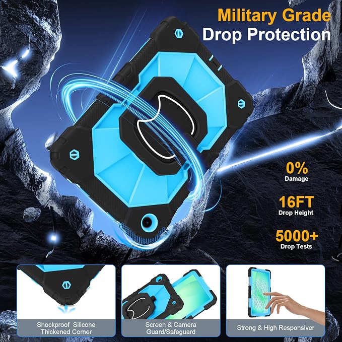 Case for Samsung Galaxy Tab A9 Plus 11 Inch 2023 Ubearkk Rugged Case for Samsung Galaxy A9+ Tablet SM-X210/X216/X218 with Screen Protector 360 Rotating Stand Shoulder Strap Pen Holder Black