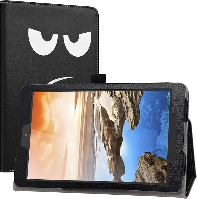 LiuShan Compatible with Alcatel TCL Tab 8 Case PU Leather Slim Folding Stand Cover for 8 Tablets Black