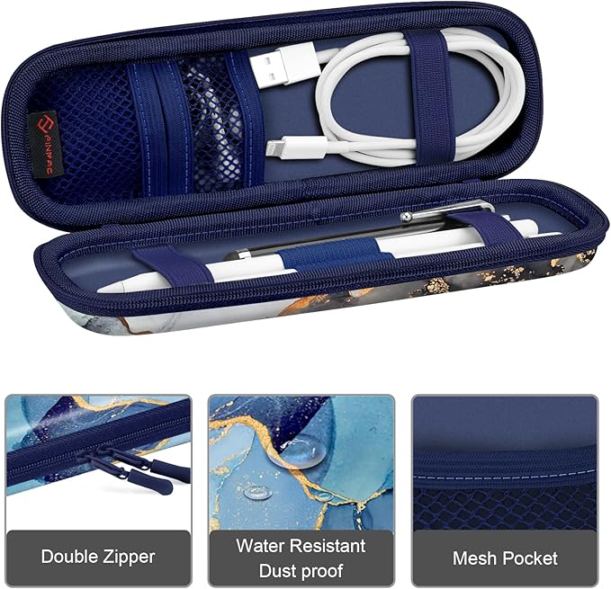 Fintie Holder Case for Apple Pencil Pro, Apple Pencil (USB-C / 1st / 2nd Generation), PU Leather Carrying Bag Sleeve Compatible with Pen, USB Cable, Samsung Stylus, Ocean Marble
