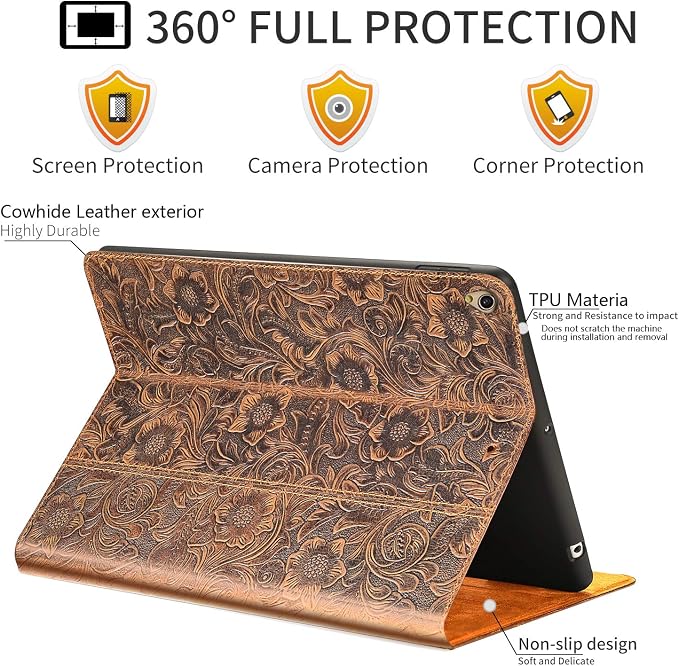 Gexmil Case for iPad mini 7.9 Inch5th/4th Generation(2019/2015) Genuine Leather Cover with Pencil HolderCowhide Folio Cover Auto Sleep/WakeAnti-FingerprintBuffalo Pattern