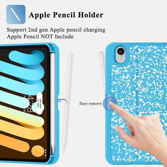Case for iPad mini 7 (A17 Pro) 2024/Mini 6 2021 8.3-Book Black | Slim Lightweight Folio Stand Case Auto Wake/Sleep Soft TPU Back Cover with Pencil Holder for iPad mini 7th/6th Generation