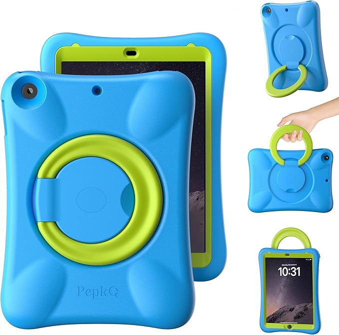 Pepkoo Case for iPad 9.7 Inch 5th/6th Gen &amp Air/Air 2 Shockproof Cover | EVA Shockproof Design with Adjustable Stand. Full-Body Coverage for Study Reading and Daily Use with Flexible Bracket.