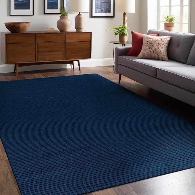 Non Slip Navy Solid Rubber Back Thing Rug for Living Room 3x5 Area Rugs for Kitchen, Rugs for Bedroom, Stain Resistant Easy Cleaning Non Shedding Carpet Navy 3 x 5