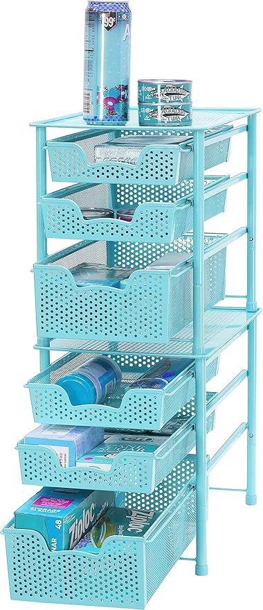 Simple Houseware Stackable 3 Tier Sliding Basket Organizer Drawer, Turquoise