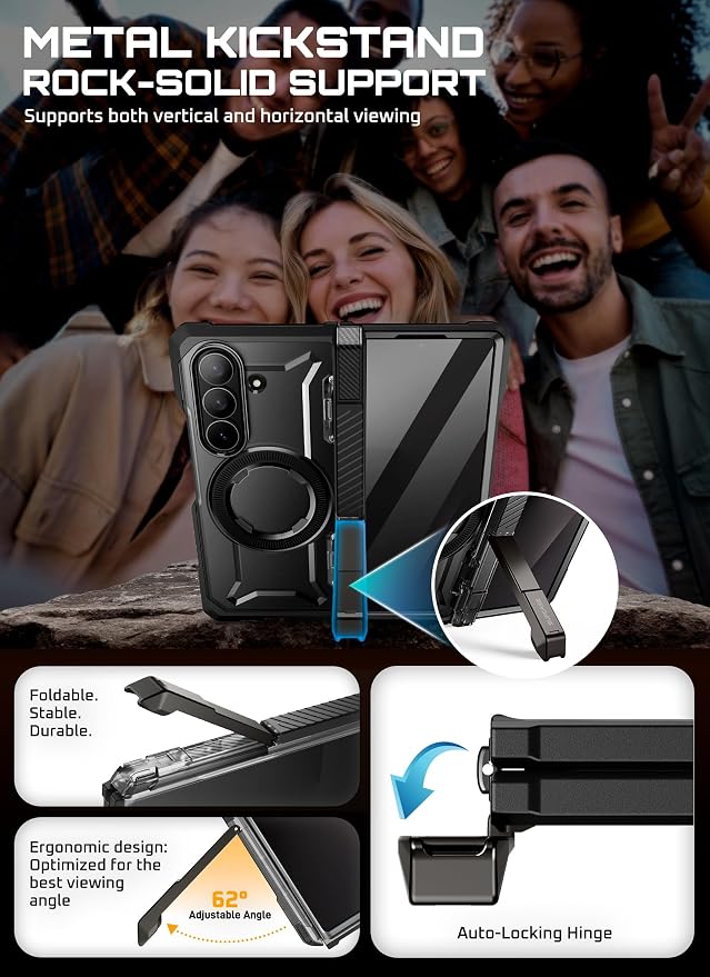 SUPCASE for Samsung Galaxy Z Fold 7 Case with Kickstand Azure | Compatible with MagSafe Tempered Glass Screen Protector Military-Grade Protection Hinge Coverage Unicorn Beetle Grip