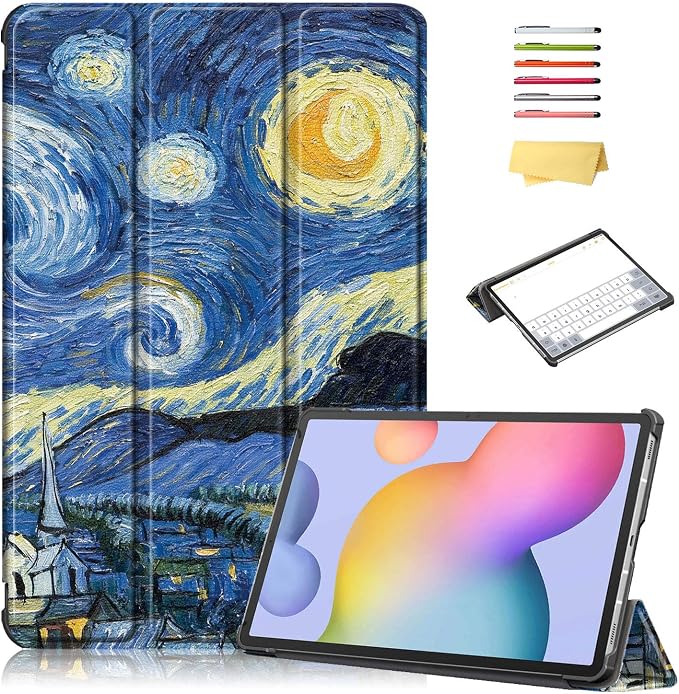 Case for Samsung Galaxy Tab S8 Plus 12.4 2022/S7 FE 2021/S7 Plus 2020 (SM-X800/X806/T730/T733/T736/T738/T970/T975/T976) Lightweight Tri-Fold Stand Thin Cover Auto Wake/Sleep Almond Blossom