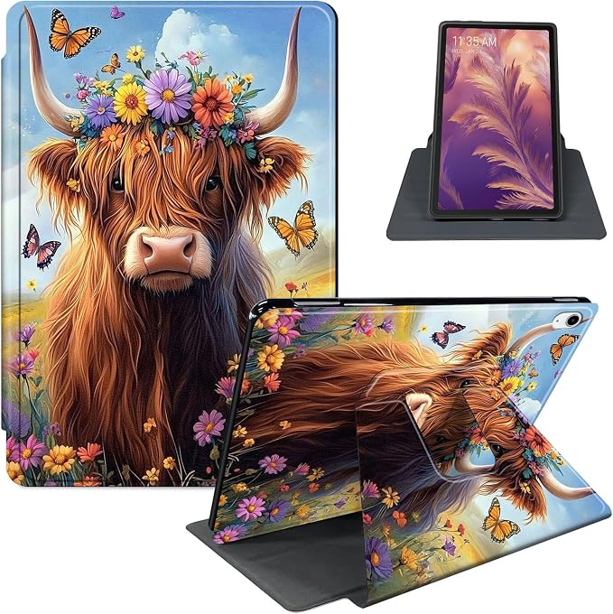 for iPad 11th Generation (A16 2025) 11 / iPad 10th Gen 10.9 2022 Case 360° Rotating PU Leather Stand Cover with Auto Sleep/Wake Shockproof TPU Backl Raccoon Perched