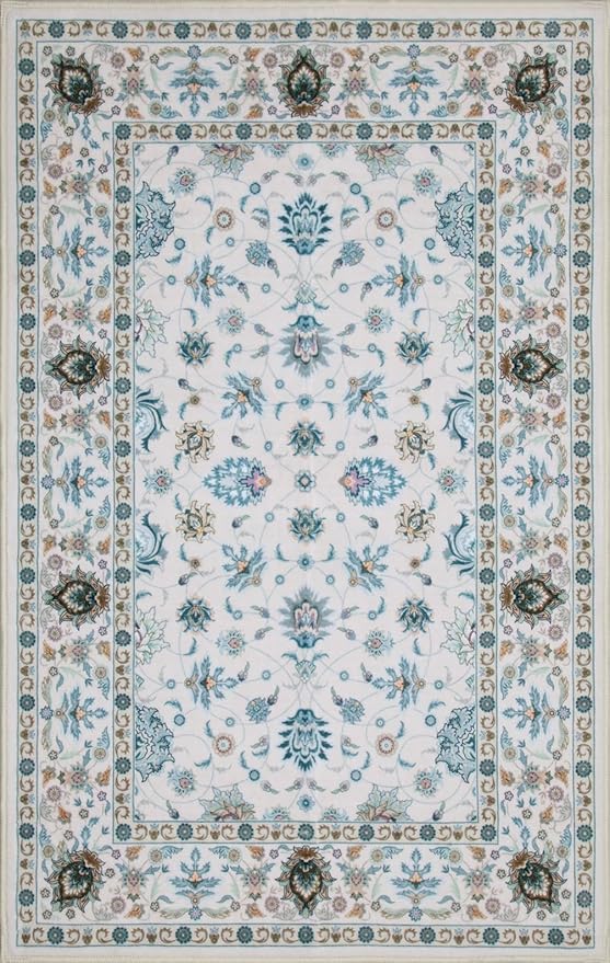 WILLSUN Washable Area Rugs, 5x7 Non-Slip Boho Large Area Rugs for Living Room, Bedroom, Machine Washable Vintage Rug, Indoor Floral Print Carpet for Home Decor, Kid & Pet Friendly Mat