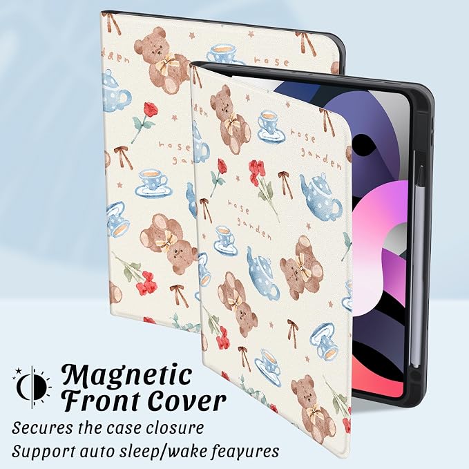 Cute Maple Bear Case for 10.2 iPad 2019/2020/2021(7th/8th/9th Gen) with Pencil Holder Auto Wake/Sleep Leather Soft TPU Back Cover for Women Girls