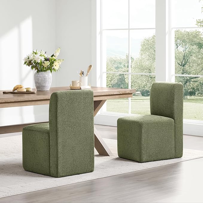 CHITA Dining Chairs with Casters Set of 2, FSC Certified Upholstered Armless Modern Rolling Dining Chairs with Rollers for Bedroom Reading Room Living Room, Moss Green