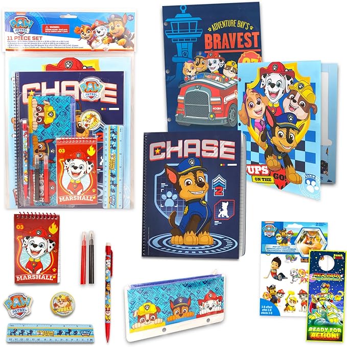 Paw Patrol Giant All You Need for School Stationery Set - Bundle with Pencils Case, Notebook, Eraser, Ruler, Back to Pre School Kindergarten Education Goodies Supplies Materials Birthday for Kids Boys