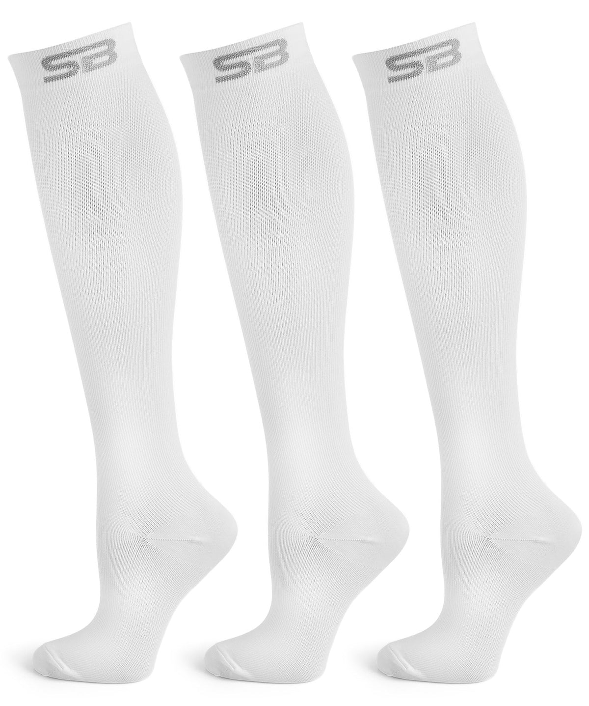 SB SOX 3-Pair Compression Socks for Men & Women (15-20mmHg) – Best Compression Socks for Flying, Medical, Sports, Wide Calf Fit, Skiing, and Daily Wear (XXL, 04 – Solid White)