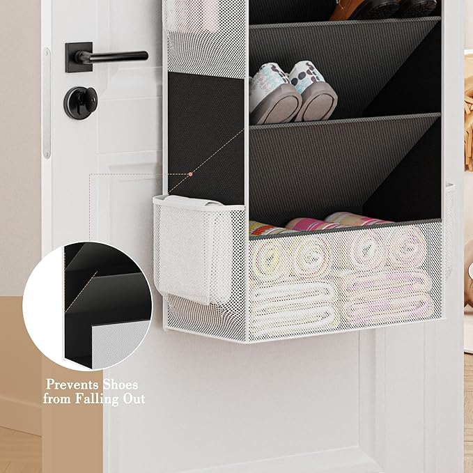 Criusia Shoe Organizer, Over the Door Shoe Organizer for Closet, Hanging Closet Shoe Storage with Large Deep Pockets, Holds Sneakers, Sandals, Boots, Fits 16–24 Pairs, Black